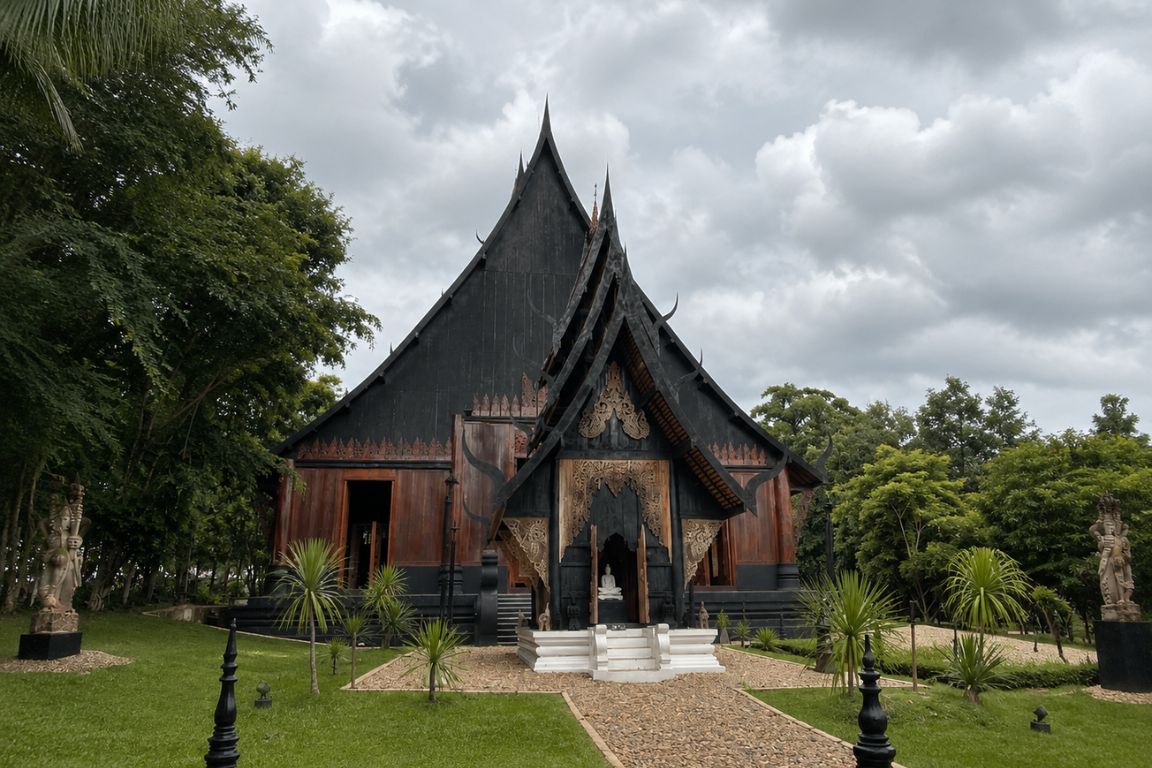 Baan Dam Black House Museum surrounded by greenery during a Chiang Rai Tours experience with our agency