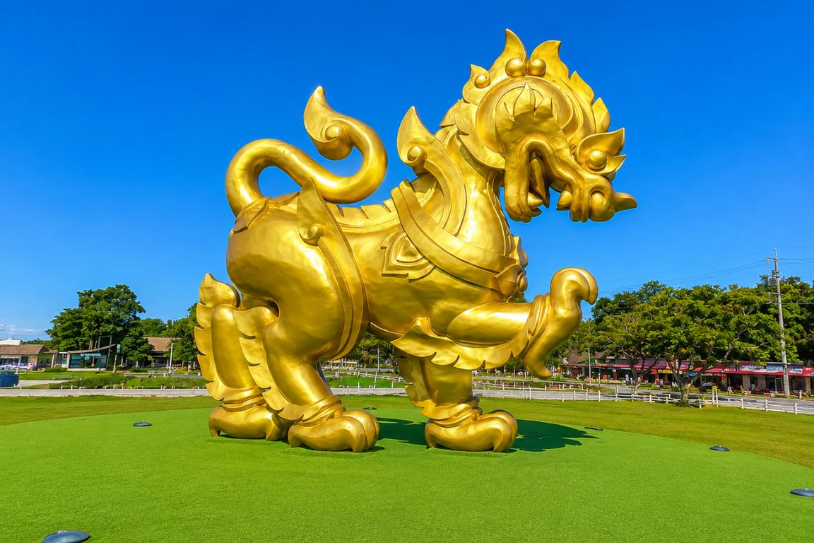 Golden Singha statue at Singha Park in Chiang Rai during a guided Chiang Rai Tours experience with our agency